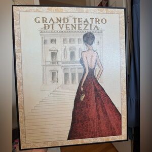 Grand Teatro di Venezia Wall Art Elegant Woman in Red Dress Framed Print